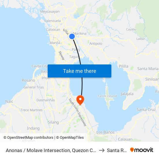 Anonas / Molave Intersection, Quezon City, Manila to Santa Rosa map