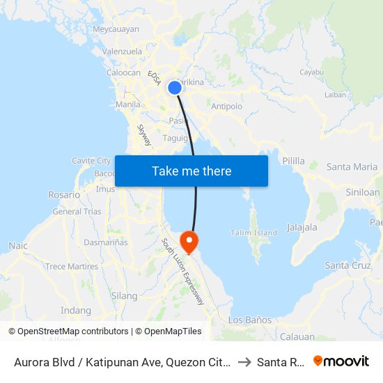 Aurora Blvd / Katipunan Ave, Quezon City, Manila to Santa Rosa map