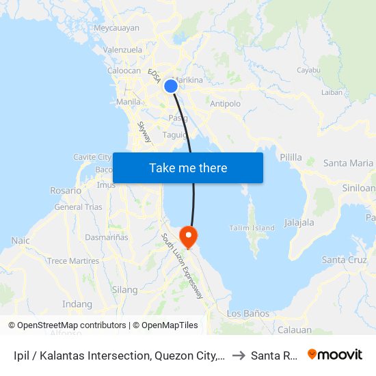 Ipil / Kalantas Intersection, Quezon City, Manila to Santa Rosa map