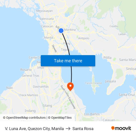 V. Luna Ave, Quezon City, Manila to Santa Rosa map
