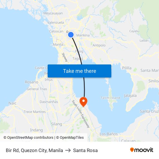 Bir Rd, Quezon City, Manila to Santa Rosa map