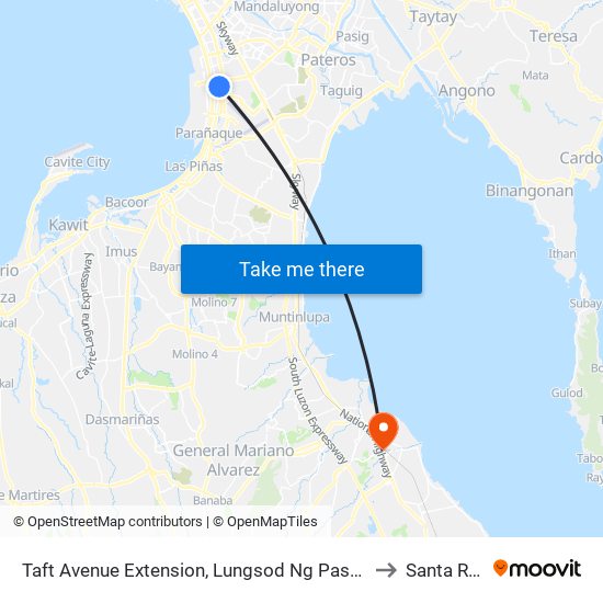 Taft Avenue Extension, Lungsod Ng Pasay, Manila to Santa Rosa map