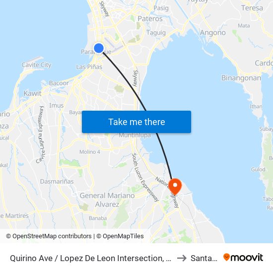 Quirino Ave / Lopez De Leon Intersection, Parañaque City, Manila to Santa Rosa map