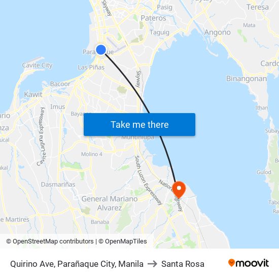 Quirino Ave, Parañaque City, Manila to Santa Rosa map