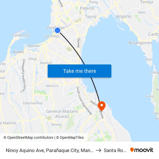 Ninoy Aquino Ave, Parañaque City, Manila to Santa Rosa map