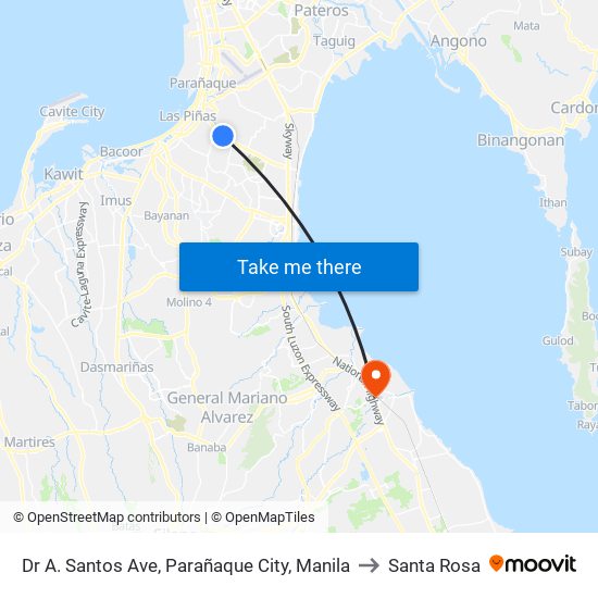 Dr A. Santos Ave, Parañaque City, Manila to Santa Rosa map