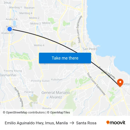Emilio Aguinaldo Hwy, Imus, Manila to Santa Rosa map