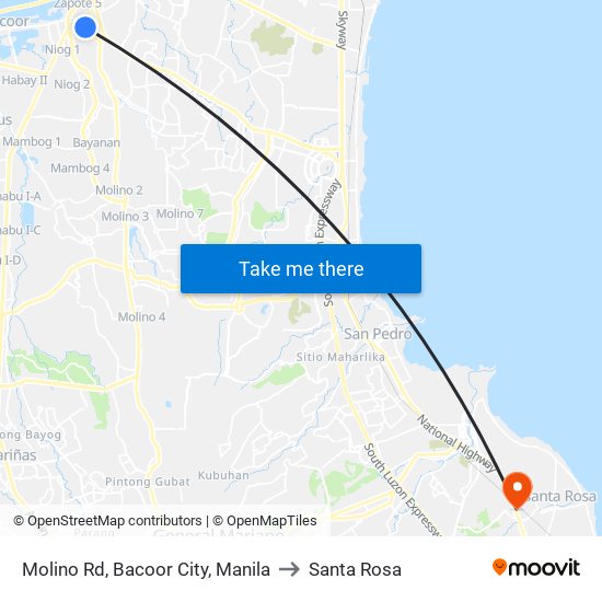 Molino Rd, Bacoor City, Manila to Santa Rosa map