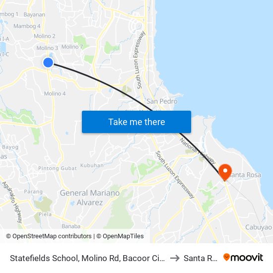 Statefields School, Molino Rd, Bacoor City, Manila to Santa Rosa map