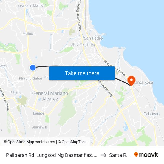 Paliparan Rd, Lungsod Ng Dasmariñas, Manila to Santa Rosa map