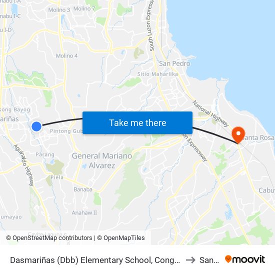 Dasmariñas (Dbb) Elementary School, Congressional Rd, Lungsod Ng Dasmariñas, Manila to Santa Rosa map