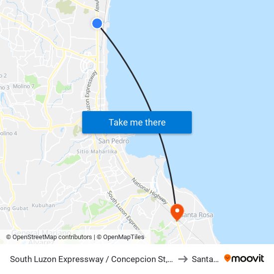 South Luzon Expressway / Concepcion St, Muntinlupa City, Manila to Santa Rosa map