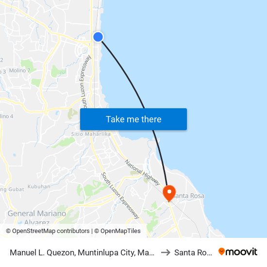 Manuel L. Quezon, Muntinlupa City, Manila to Santa Rosa map