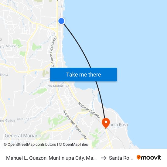 Manuel L. Quezon, Muntinlupa City, Manila to Santa Rosa map