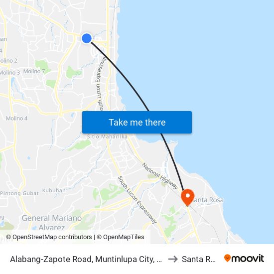 Alabang-Zapote Road, Muntinlupa City, Manila to Santa Rosa map