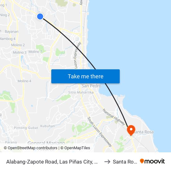 Alabang-Zapote Road, Las Piñas City, Manila to Santa Rosa map