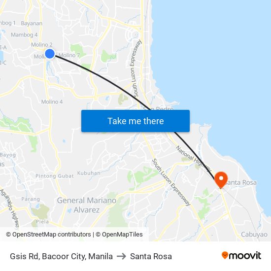 Gsis Rd, Bacoor City, Manila to Santa Rosa map