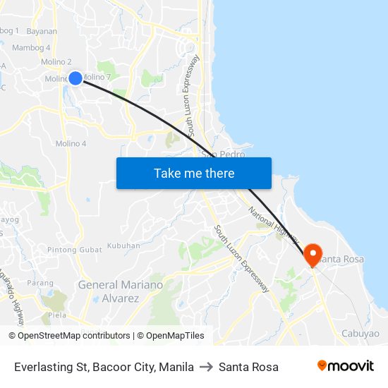 Everlasting St, Bacoor City, Manila to Santa Rosa map