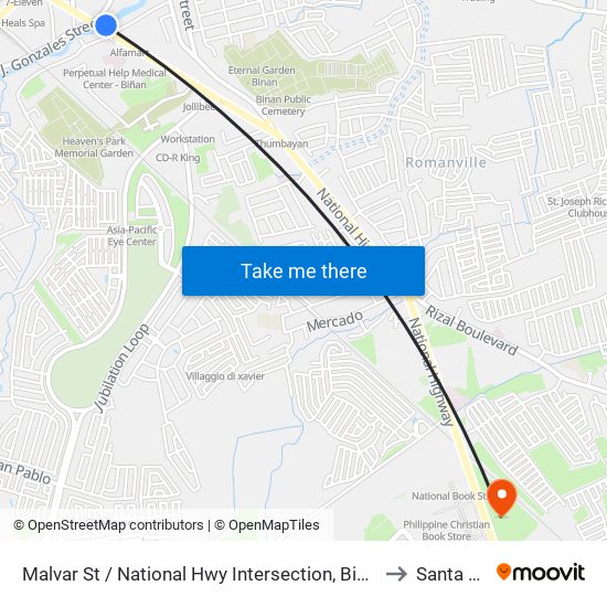 Malvar St / National Hwy Intersection, Biñan City, Manila to Santa Rosa map