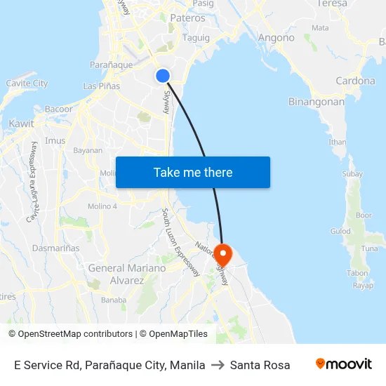 E Service Rd, Parañaque City, Manila to Santa Rosa map