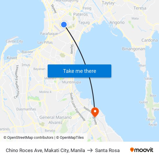 Chino Roces Ave, Makati City, Manila to Santa Rosa map