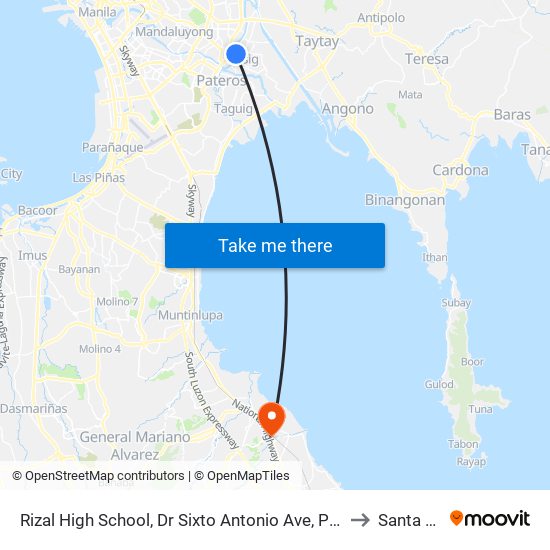 Rizal High School, Dr Sixto Antonio Ave, Pasig City, Manila to Santa Rosa map