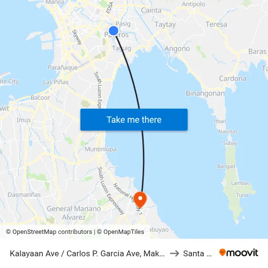 Kalayaan Ave / Carlos P. Garcia Ave, Makati City, Manila to Santa Rosa map