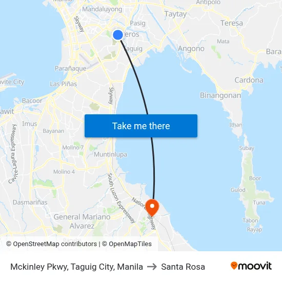 Mckinley Pkwy, Taguig City, Manila to Santa Rosa map