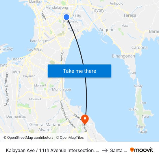 Kalayaan Ave / 11th Avenue Intersection, Makati City, Manila to Santa Rosa map