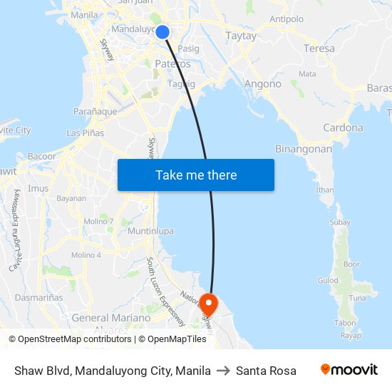 Shaw Blvd, Mandaluyong City, Manila to Santa Rosa map