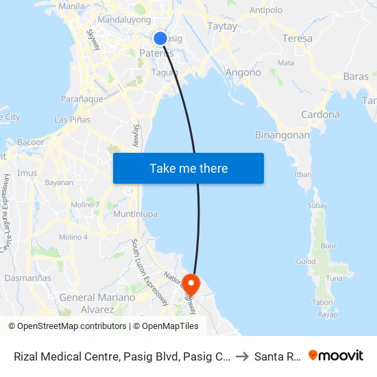 Rizal Medical Centre, Pasig Blvd, Pasig City, Manila to Santa Rosa map