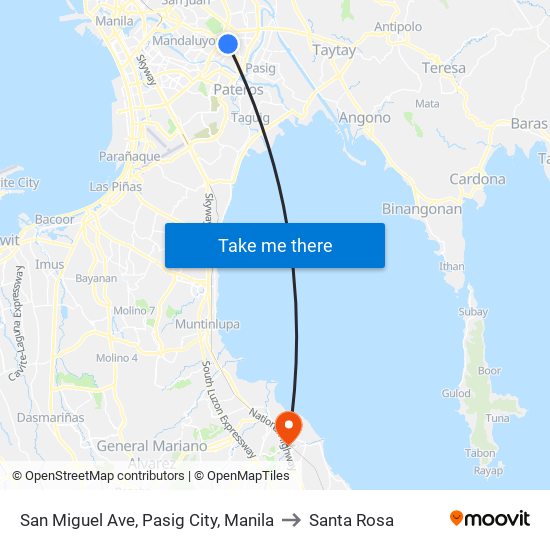 San Miguel Ave, Pasig City, Manila to Santa Rosa map