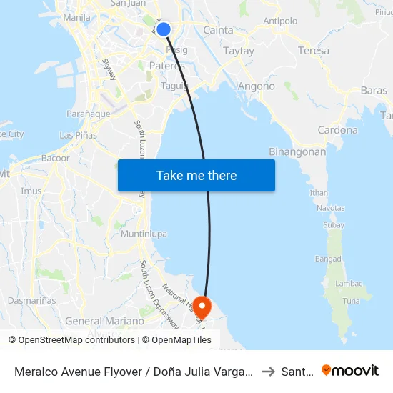 Meralco Avenue Flyover / Doña Julia Vargas Ave Intersection, Pasig City, Manila to Santa Rosa map
