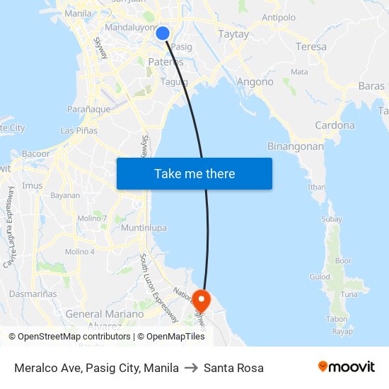 Meralco Ave, Pasig City, Manila to Santa Rosa map
