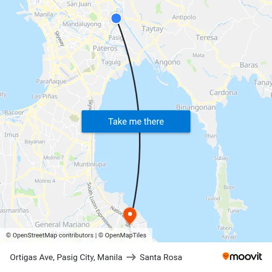 Ortigas Ave, Pasig City, Manila to Santa Rosa map
