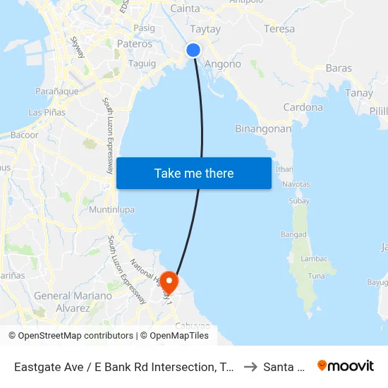 Eastgate Ave / E Bank Rd Intersection, Taytay, Manila to Santa Rosa map