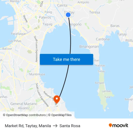 Market Rd,  Taytay, Manila to Santa Rosa map