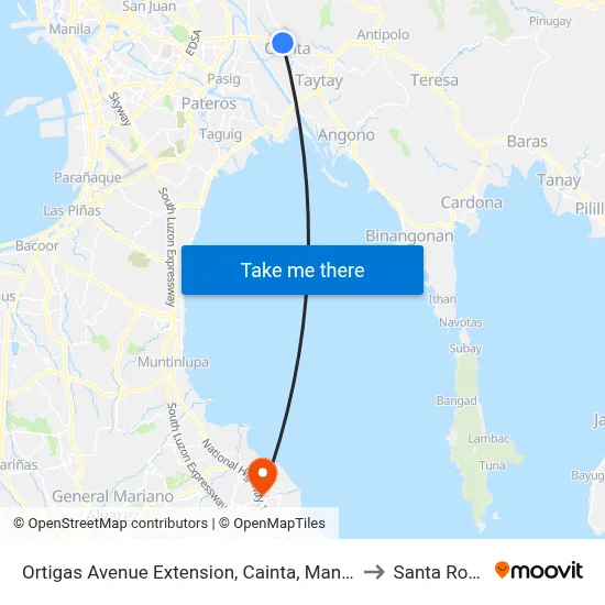 Ortigas Avenue Extension, Cainta, Manila to Santa Rosa map