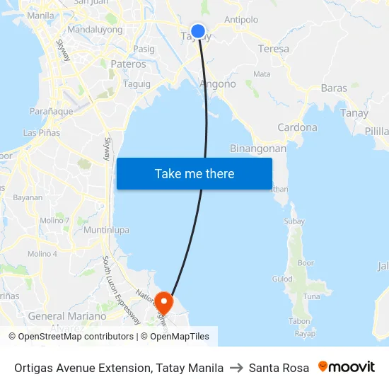 Ortigas Avenue Extension, Tatay Manila to Santa Rosa map