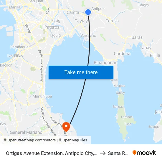Ortigas Avenue Extension, Antipolo City, Manila to Santa Rosa map