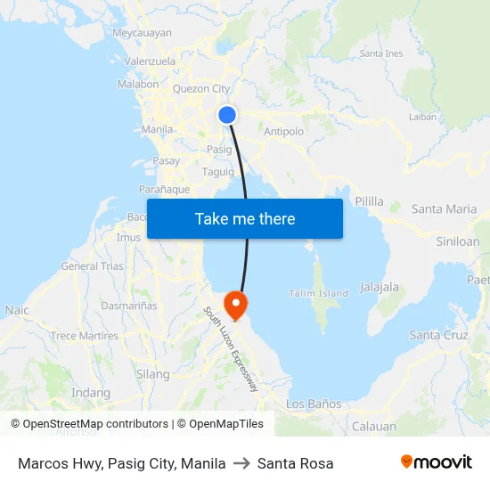 Marcos Hwy, Pasig City, Manila to Santa Rosa map