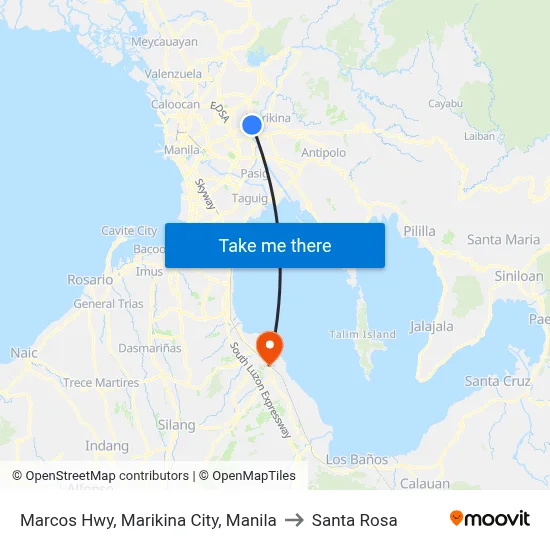Marcos Hwy, Marikina City, Manila to Santa Rosa map