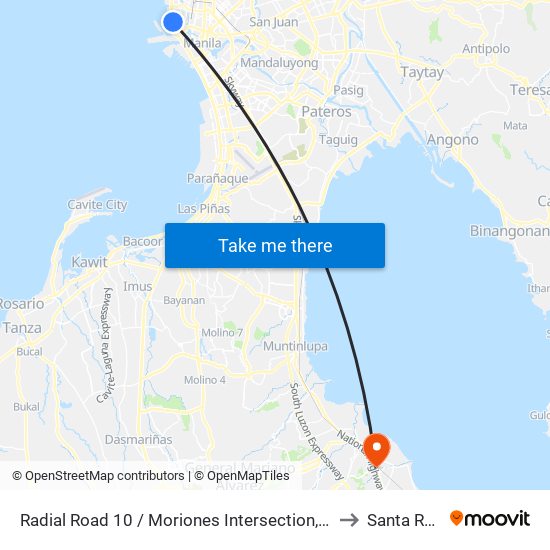 Radial Road 10 / Moriones Intersection, Manila to Santa Rosa map