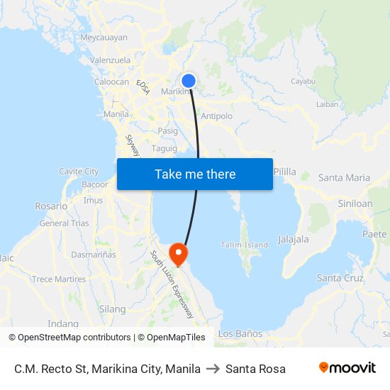 C.M. Recto St, Marikina City, Manila to Santa Rosa map