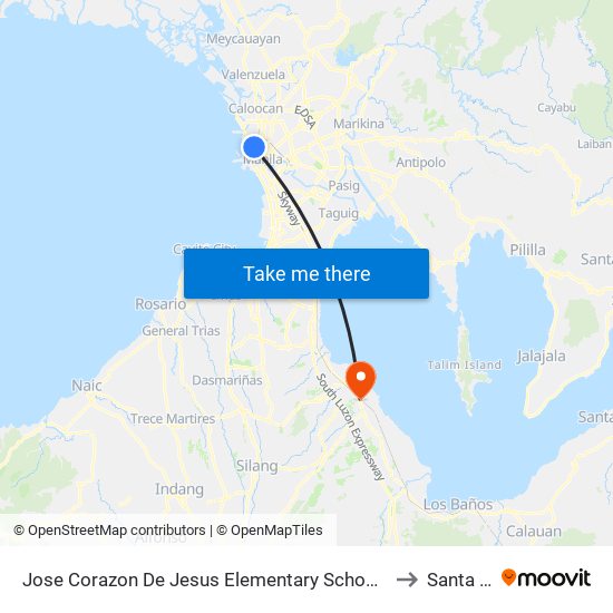 Jose Corazon De Jesus Elementary School, Juan Luma, Manila to Santa Rosa map