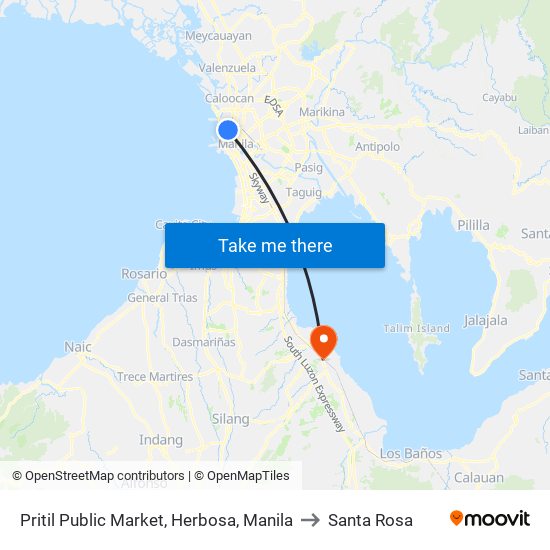 Pritil Public Market, Herbosa, Manila to Santa Rosa map