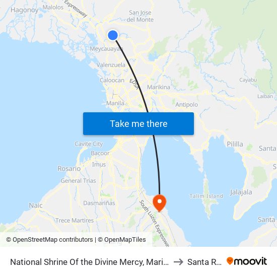 National Shrine Of the Divine Mercy, Marilao, Manila to Santa Rosa map