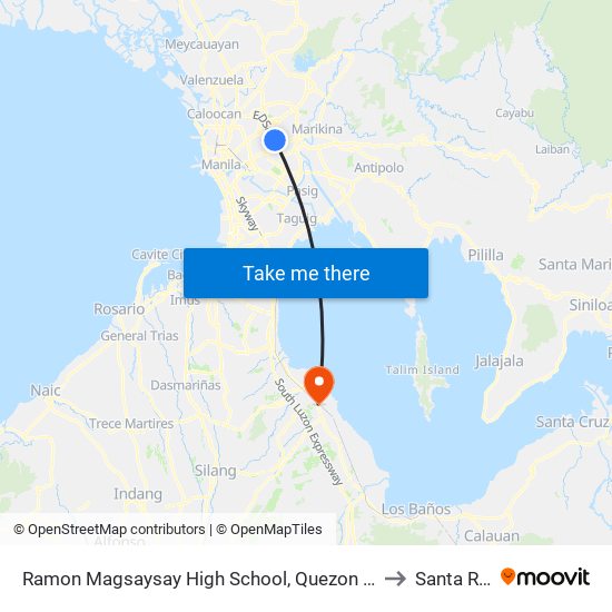 Ramon Magsaysay High School, Quezon City, Manila to Santa Rosa map