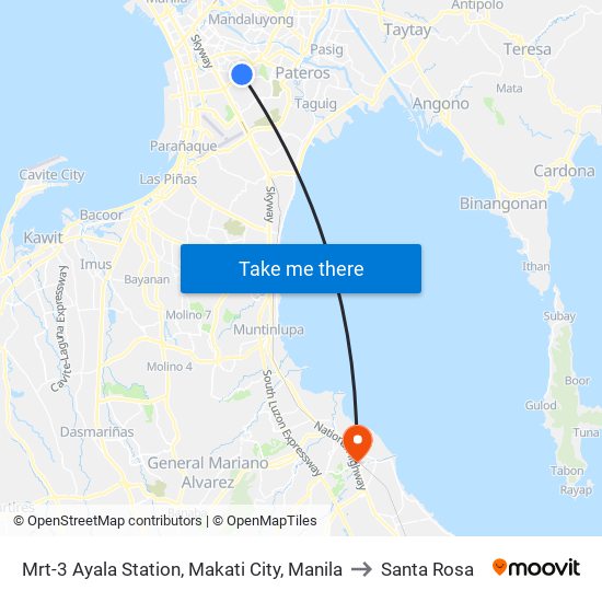 Mrt-3 Ayala Station, Makati City, Manila to Santa Rosa map