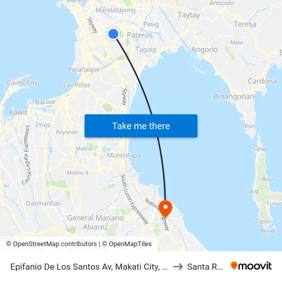 Epifanio De Los Santos Av, Makati City, Manila to Santa Rosa map